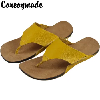 Careaymade-Кусачки для ног из натуральной кожи, летние женские тапочки, повседневные сандалии на плоской подошве, обувь оверсайз, мужские тапочки, размер 35-45
