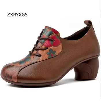 ZXRYXGS Темпераментный тренд, женская обувь из натуральной кожи с цветочным принтом, модные женские туфли-лодочки на высоком каблуке 2023, женская обувь в стиле ретро, туфли-лодочки