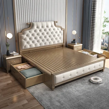 Американская легкая Роскошная Двуспальная кровать Европейская Удобная Устойчивая Мягкая Кровать Queen Size Для подростков Cama Мебель для интерьера С местом для хранения