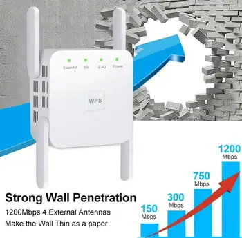 Беспроводной Wi-Fi Ретранслятор 5G WiFi Удлинитель 1200 Мбит/с Репитер WiFi Усилитель дальнего Действия Wi-Fi Усилитель сигнала AC 2,4 G 5 ГГц Ultraboost