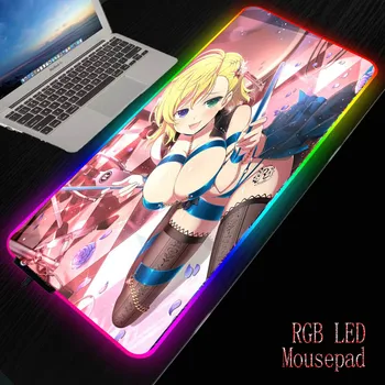 Большая грудь сексуальная девушка аниме RGB коврики для мыши геймеры специальные аксессуары для компьютерной клавиатуры светодиодная подсветка резиновый нескользящий коврик для паузы