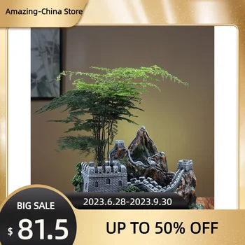 Китайский стиль Great Wall микро ландшафтный цветочный горшок из смолы с мелкими украшениями, настольная спаржа в горшках