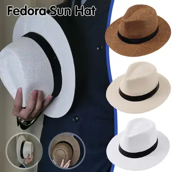 Новая Натуральная Панама, Соломенная шляпа Унисекс, Женская и Мужская Мода, Летняя Повседневная Модная Пляжная Джазовая шляпа с широкими полями, кепка с защитой от ультрафиолета