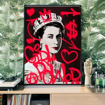 Плакат королевы Елизаветы II, граффити, художественный плакат, печать на холсте, настенный поп-арт, картина для украшения дома в гостиной