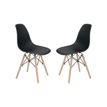 Пластиковый обеденный стул Teamson Home Allan с деревянными ножками, комплект из 2 предметов, черный