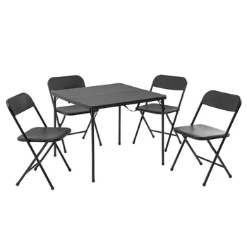 Стол для игры в карты из смолы и четыре стула из 5 предметов, черный