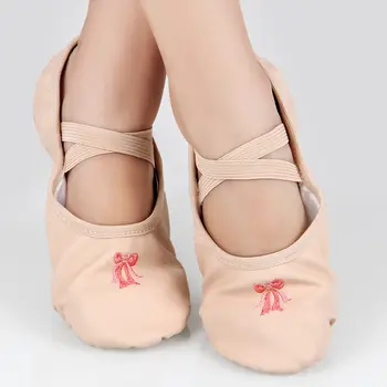 Черно-Розовая Балетная Танцевальная Обувь, Детские Балетные тапочки Для взрослых, Обувь из Искусственной кожи С Вышивкой, Мягкая Балетная обувь